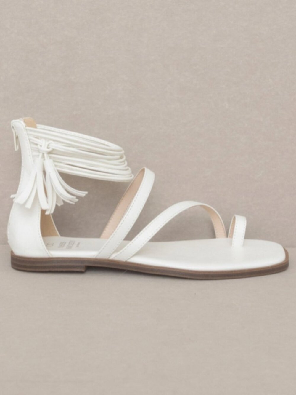 Fringed Ankle-Strap White Flat Sandal